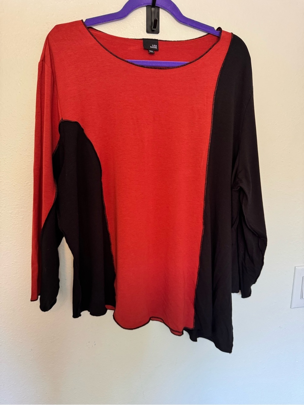 Lisa Bayne Tunic Top Asymmetrical Colorblock Bamboo Stretch Plus XXL EUC